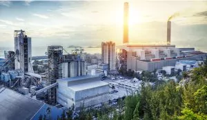 Factory at sunset